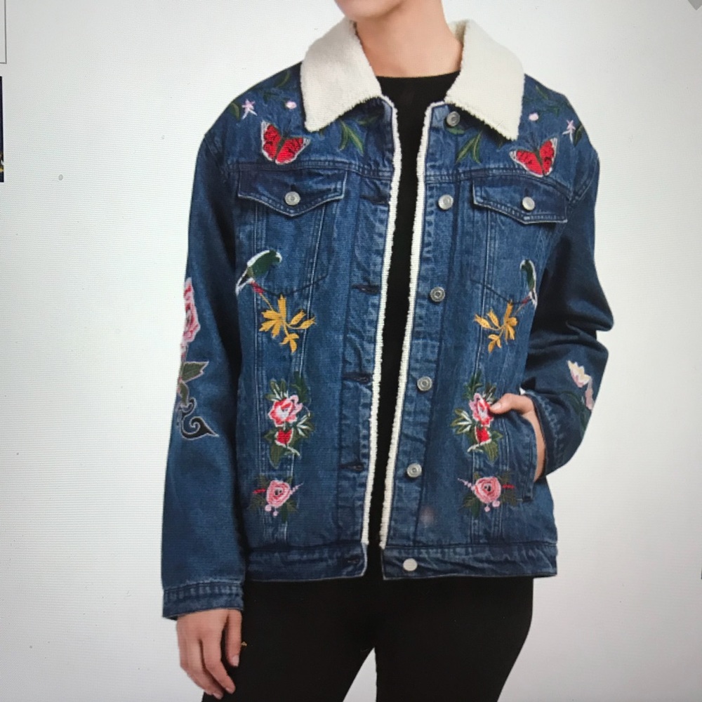 Belle Vere Embroidered shearling Denim Jacket - Picture 1 of 7